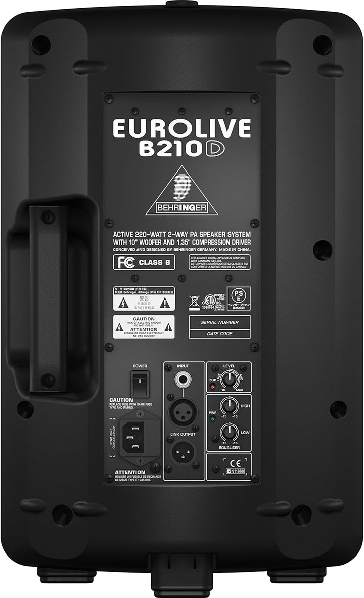 Behringer EUROLIVE B210D Aktives 200-Watt-2-Wege-PA-Lautsprechersystem mit 10-Zoll-Tieftöner und 1,3