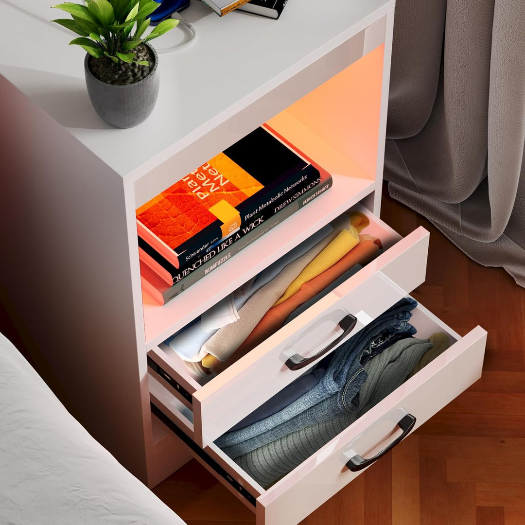 PIPIPOXER 2er Set Nachttisch mit Steckdose & USB, Nachttische mit 2 Schubladen Nachschrank für Wohnz