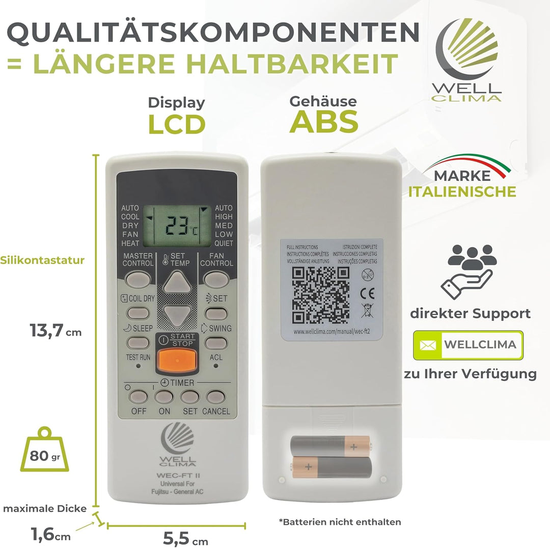 Fernbedienung für Klimaanlagen Fujitsu und General Inverter-Wärmepumpen, Kompatibel mit allen Modell