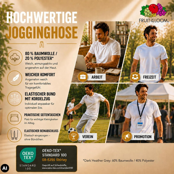 Fruit of the Loom 1er/ 2er Set Jogginghose S-M-L-XL-XXL Herren Jogpants XL 2x Schwarz Elastisch + 1
