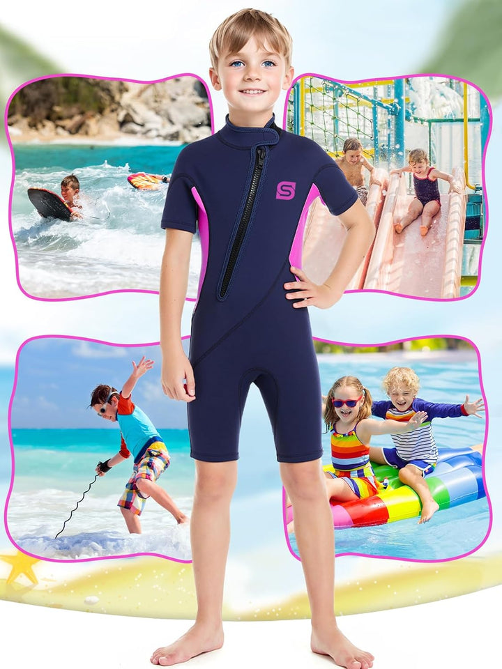 Summshall Neoprenanzug Kinder，2MM Neopren Shorty Wärmender Badeanzüge für Mädchen Jungen Thermal Tau