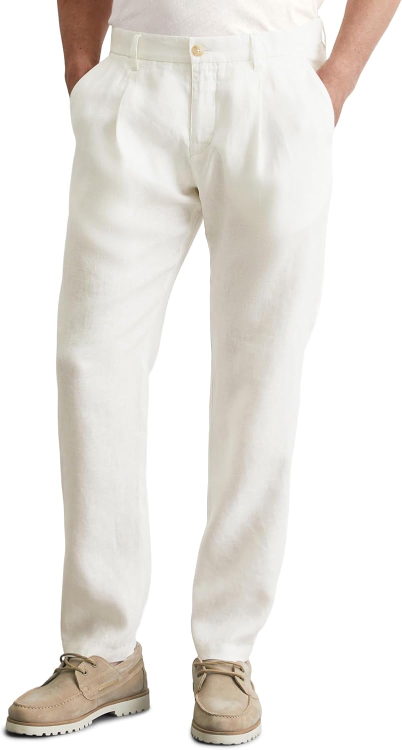 Marc O'Polo Herren Leinenhose mit elastischem Bund lang 29W / 34L Cremefarben, 29W / 34L Cremefarben
