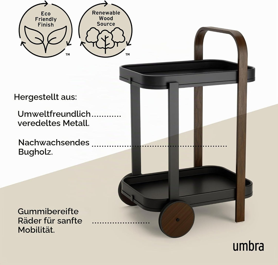 Umbra Bellwood Barwagen, Servierwagen und Beistelltisch mit 2 Etagen und herausnehmbaren Metall Tabl