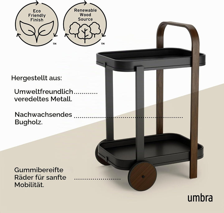 Umbra Bellwood Barwagen, Servierwagen und Beistelltisch mit 2 Etagen und herausnehmbaren Metall Tabl
