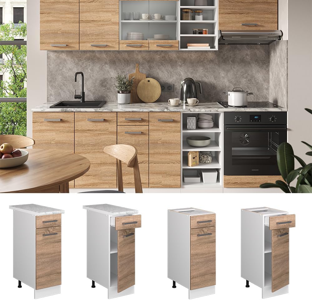 Vicco Küchenunterschrank R-Line, Sonoma/Weiss, 30 cm ohne Arbeitsplatte