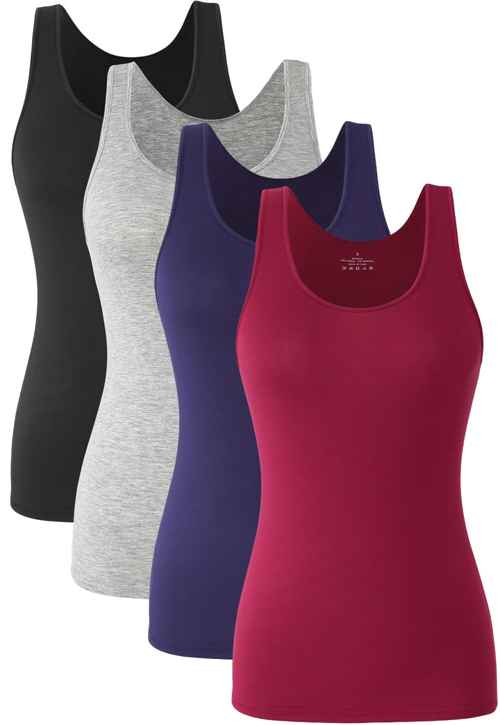 Knuffnee Damen Stretch Unterhemd Basic Tank Tops Workout Unterhemden Tops 4er Pack XL Schwarz/Grau/D
