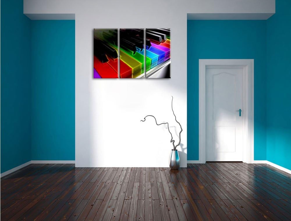 Pixxprint Piano Regenbogen Klaviertasten als Leinwandbild/Grösse: 3 Teilig (120x80 cm) cm/Wandbild/K
