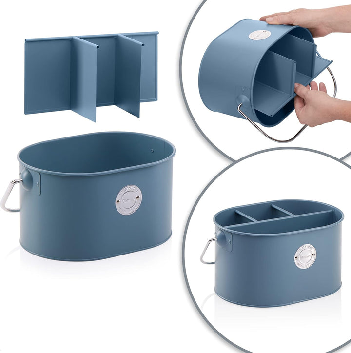 com-four® Besteckhalter aus Metall - Stiftehalter mit herausnehmbarer Trennwand - Metallkorb mit Tra