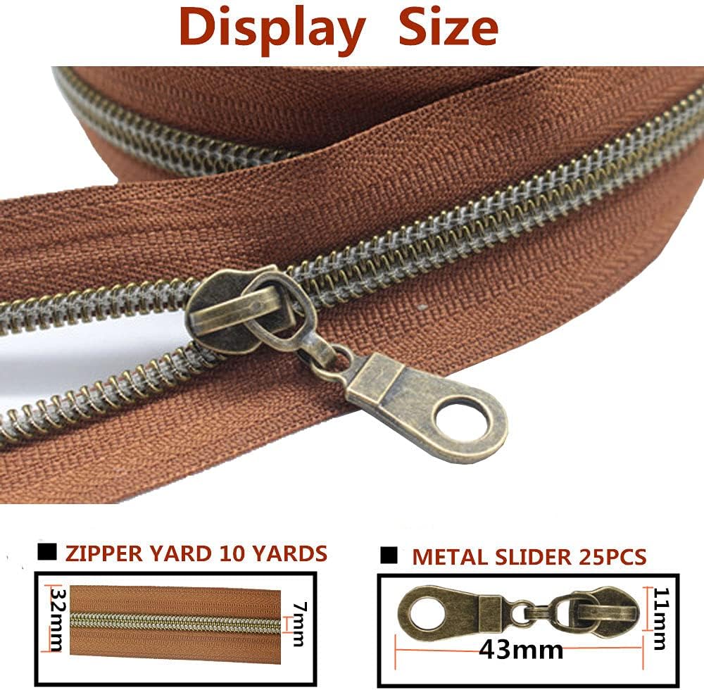 MebuZip 9 m bronzefarbene endlos Reissverschluss Meterware Reissverschluss Nylon 6mm-Spirale + 25 No