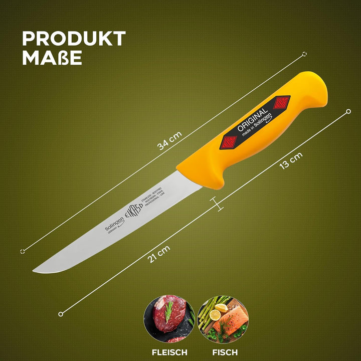 EIKASO Solingen Ausbeinmesser breite Klinge 21cm Klinge Steif Ausbeinmesser Fleischmesser Profi Soli
