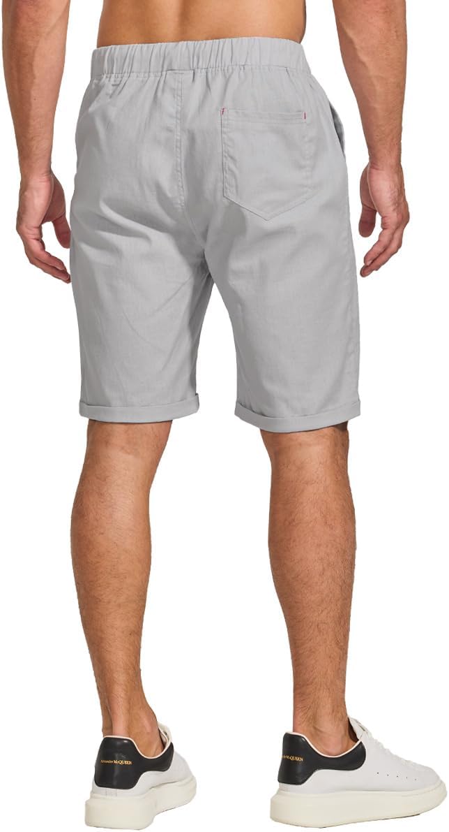 JustSun Kurze Hosen Herren Leinen Shorts Leicht Atmungsaktiv mit Tunnelzug S Grau, S Grau