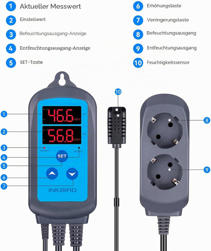 Inkbird IHC-200 Feuchtigkeitsregler 220V Play und Plug Hygrostat,Luftbefeuchter Luftentfeuchter für