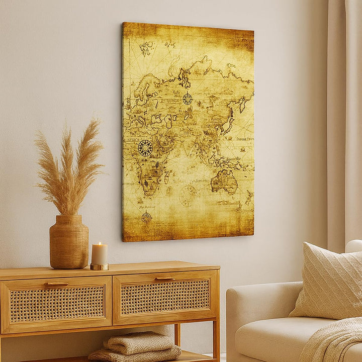 Bilder auf Leinwand 55x100cm Leinwandbild mit Rahmen Karte Welt Kontinente Gross Wanddeko Bild Schla