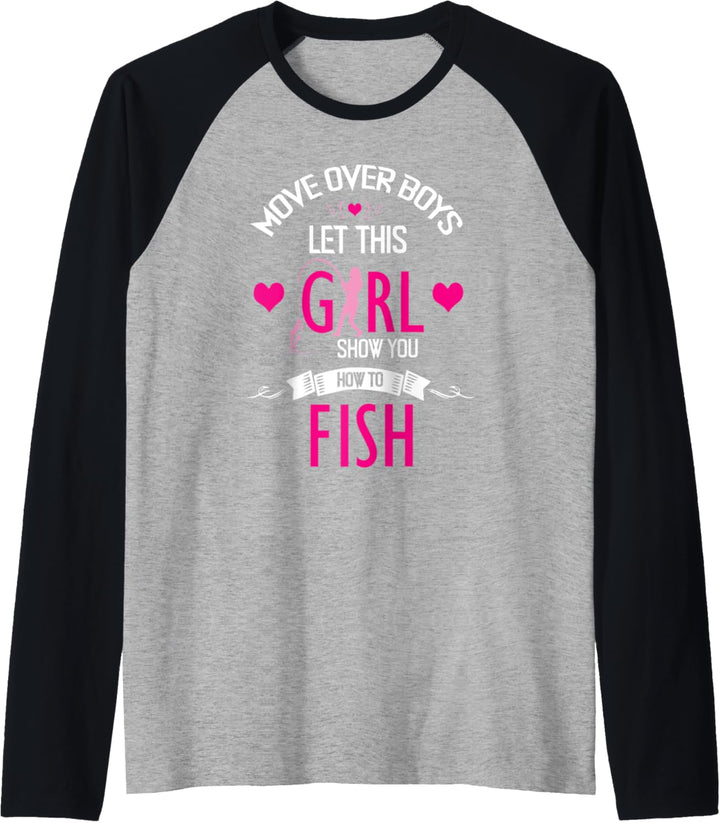 Bewegen Sie sich über Jungen Lass dieses Mädchen dir zeigen, wie man fischt Raglan