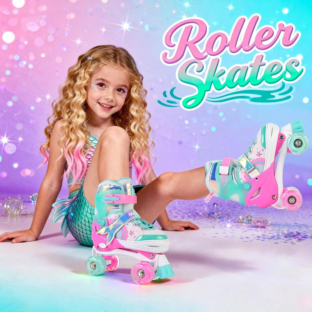 NEMONE Rollschuhe für Mädchen Kinder 4 Grössen Verstellbar Blau Violett Rollschuhe für Kinder Drinne