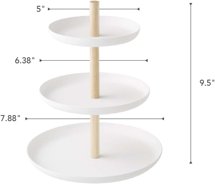 YAMAZAKI Tosca' 2419 3-stufiger Dessertständer für Wohnzimmer, Küche, Stahl, Holz, Weiss, L B 20 x H