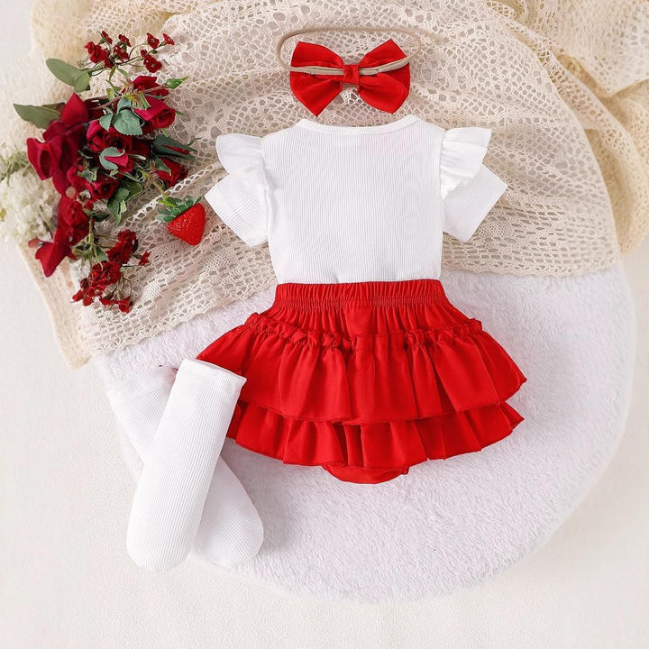 Neugeborene Baby Mädchen Sommer Outfit Rüschen Kurzarm Top+ Bowknot Bloomers Tutu Rock Shorts+ Stirn