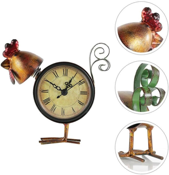 Garneck Retro Kaminuhr Mit Pendel – Vintage Tischuhr Im Römischen Stil Mit Hahn Figuren - Stille Qua