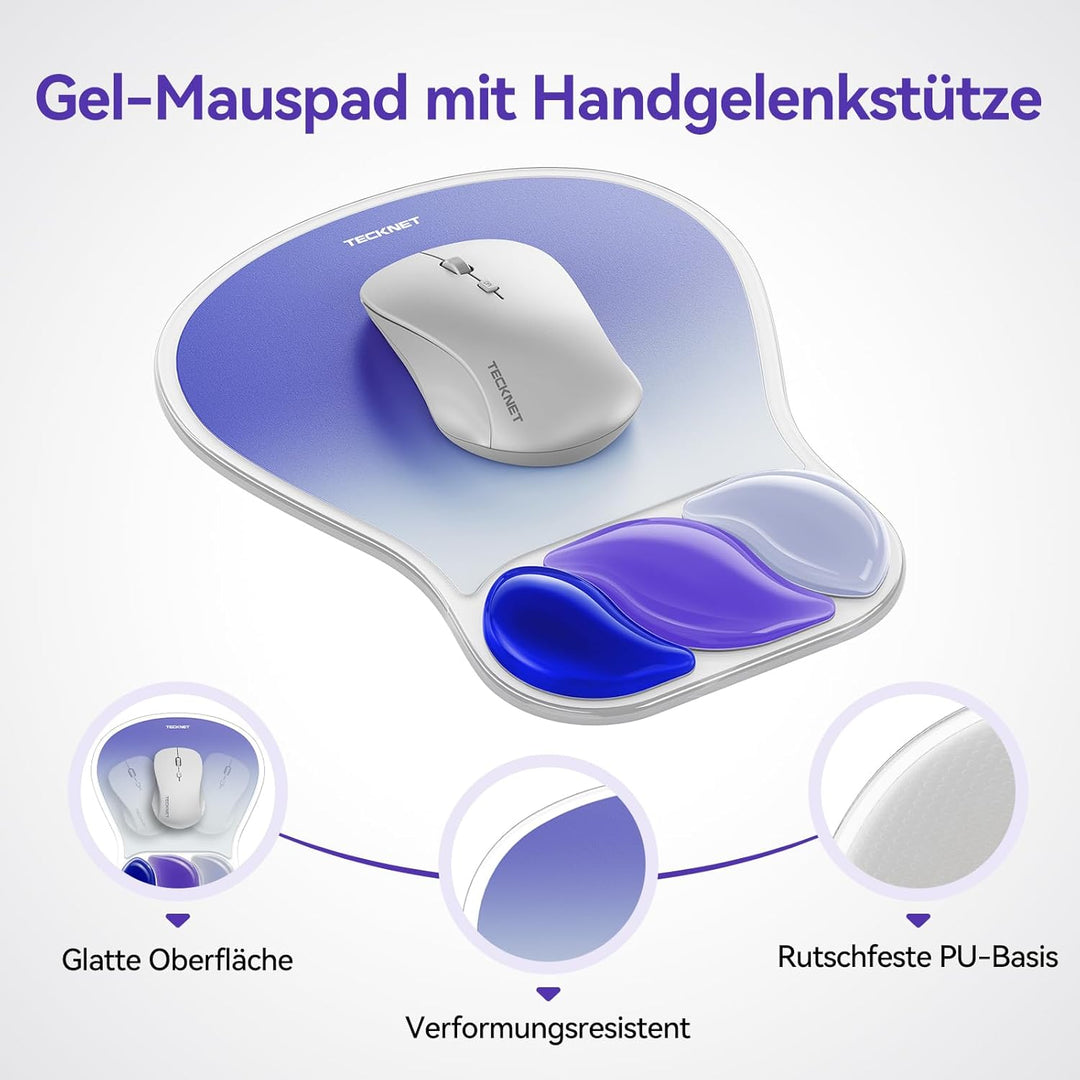 TECKNET Gel-Mauspad mit Handgelenkauflage, ergonomisches Mauspad mit Gelkissen Handgelenkstütze zur