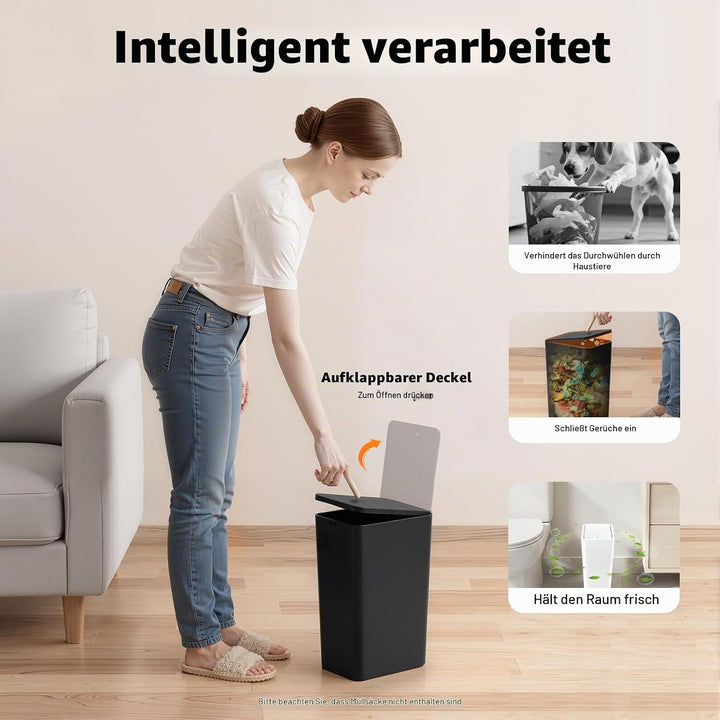 Mülleimer Bad 3 Stück 9L, Schmaler Mülleimer Küche mit Deckel Geruchsdicht, 3er Set Kleiner Abfallei