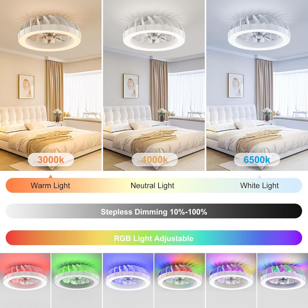 Ateroll Deckenventilator mit Beleuchtung Ø46CM, Deckenventilator mit Licht Dimmbar (3000K-4000K-6500
