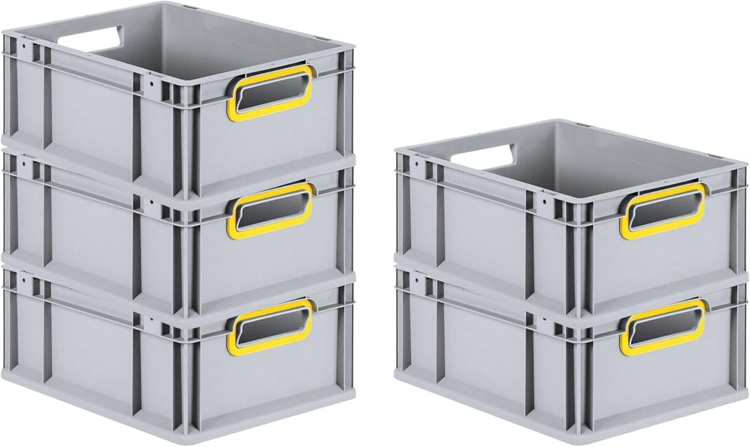 SparSet 5x Eurobox NextGen Color | HxBxT 17x30x40cm | 16 Liter | Griffe gelb offen | Glatter Boden |