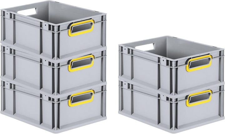 SparSet 5x Eurobox NextGen Color | HxBxT 17x30x40cm | 16 Liter | Griffe gelb offen | Glatter Boden |
