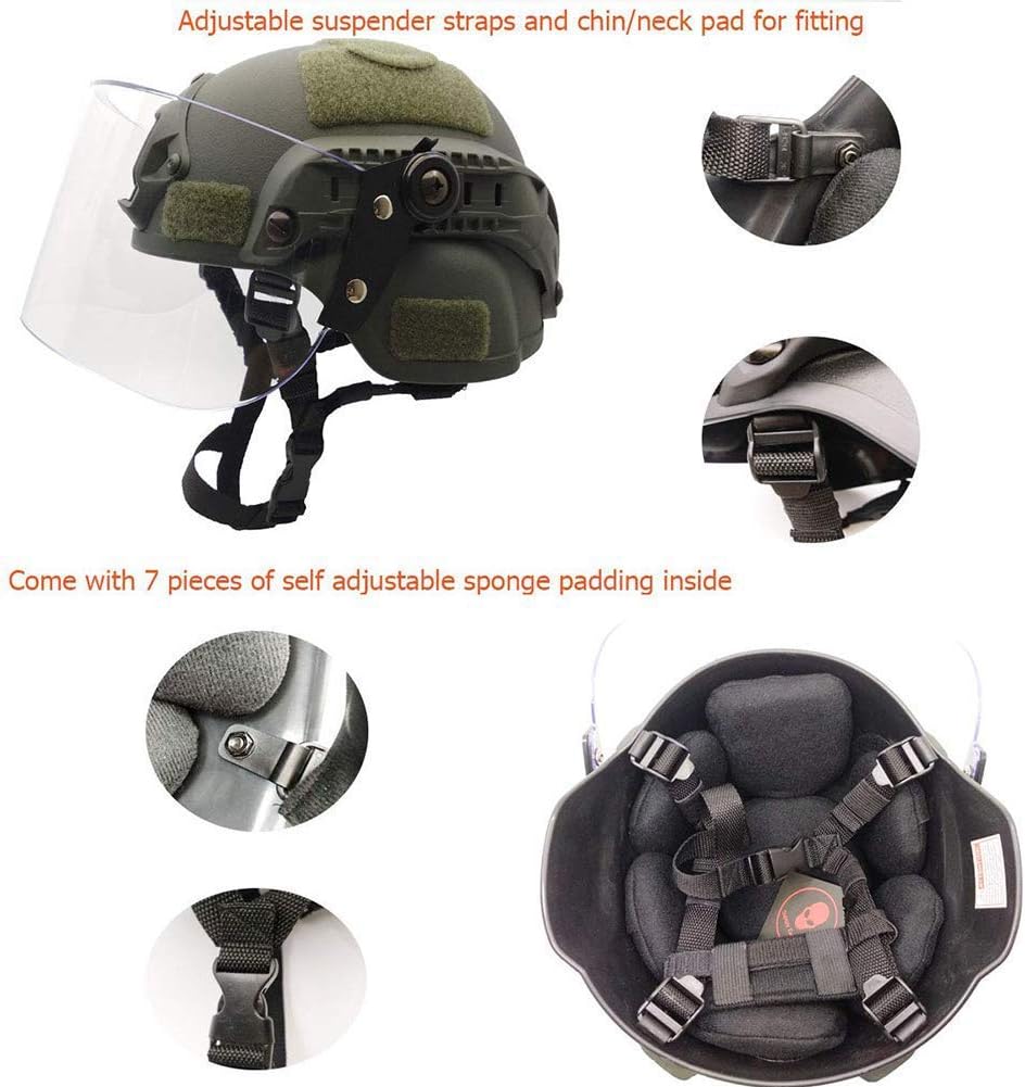 Tactical Area Airsoft Mich 2000 Quick Helm mit NVG Halterung und Schutzbrille. OD, OD