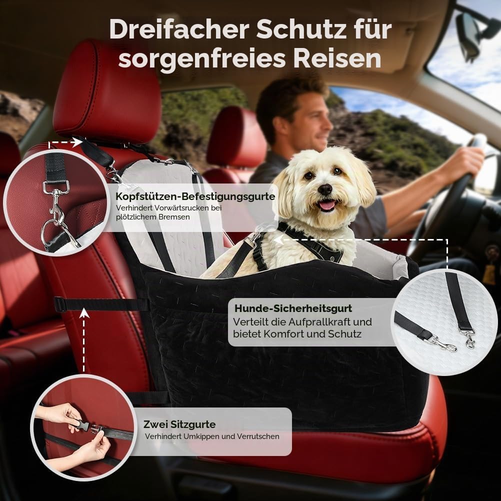 KYG Hunde Autositz für kleine bis mittlere Hunde, Waschbarer Hundesitz Auto mit Zwei Kissen Wasserdi