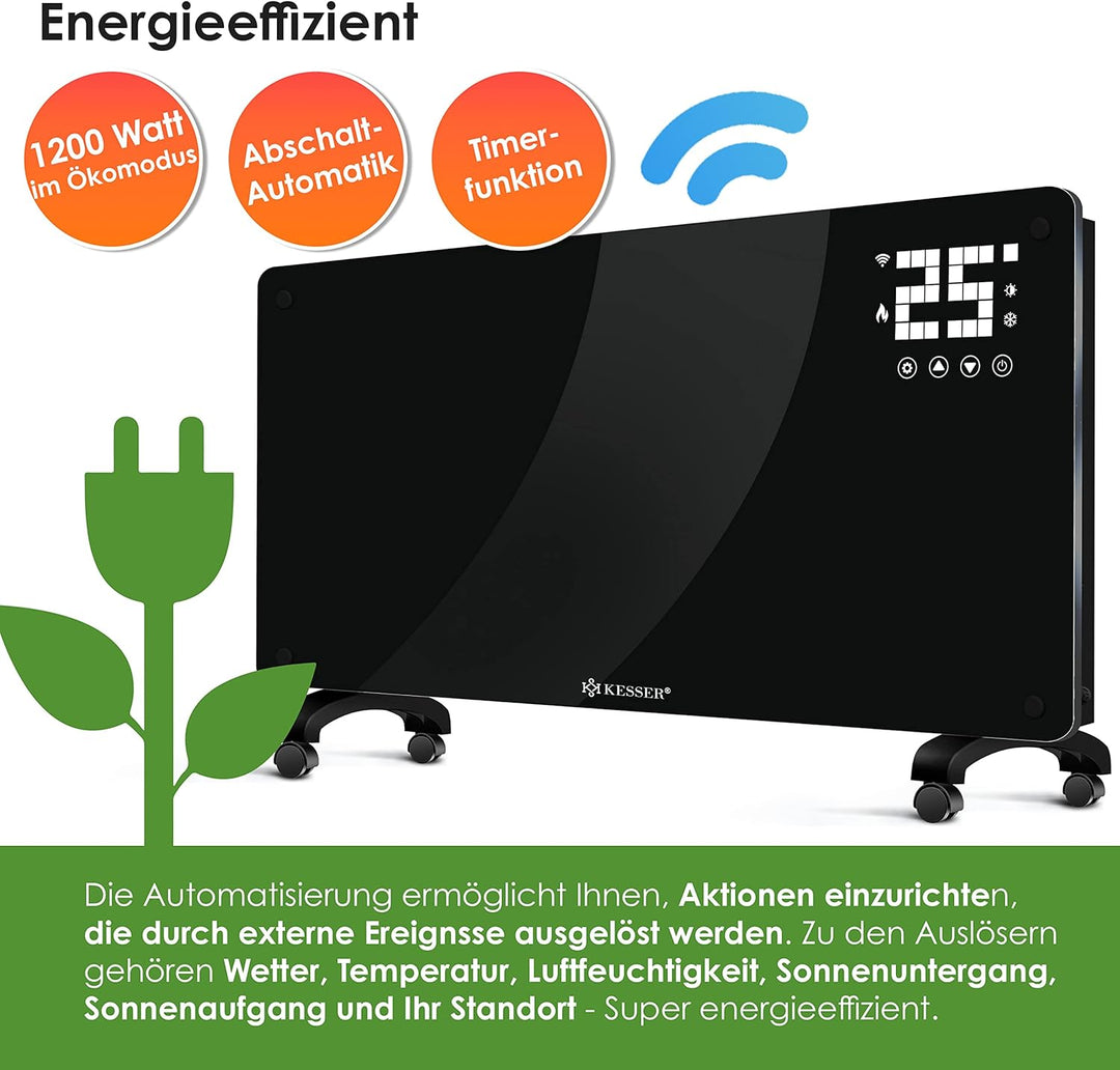 KESSER® Glaskonvektor Glasheizung Elektroheizkörper APP WiFi Funktion Inkl. Fernbedienung Elektrohei
