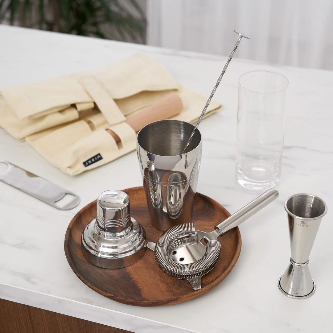 Viski 1090 Reise-Bar-Werkzeug Barzubehör-Sets, Edelstahl, braun, Braun
