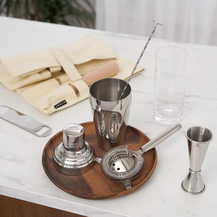 Viski 1090 Reise-Bar-Werkzeug Barzubehör-Sets, Edelstahl, braun, Braun