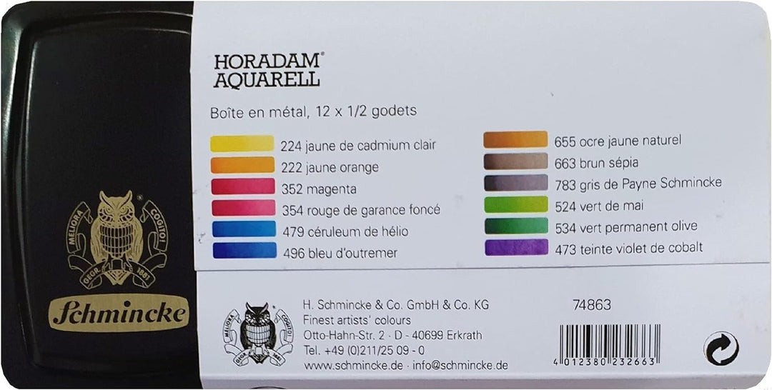 Schmincke Horadam AQUARELL - Metallbox . Landschaftsauswahl . mit 12 Aquarellfarben. serie 74863