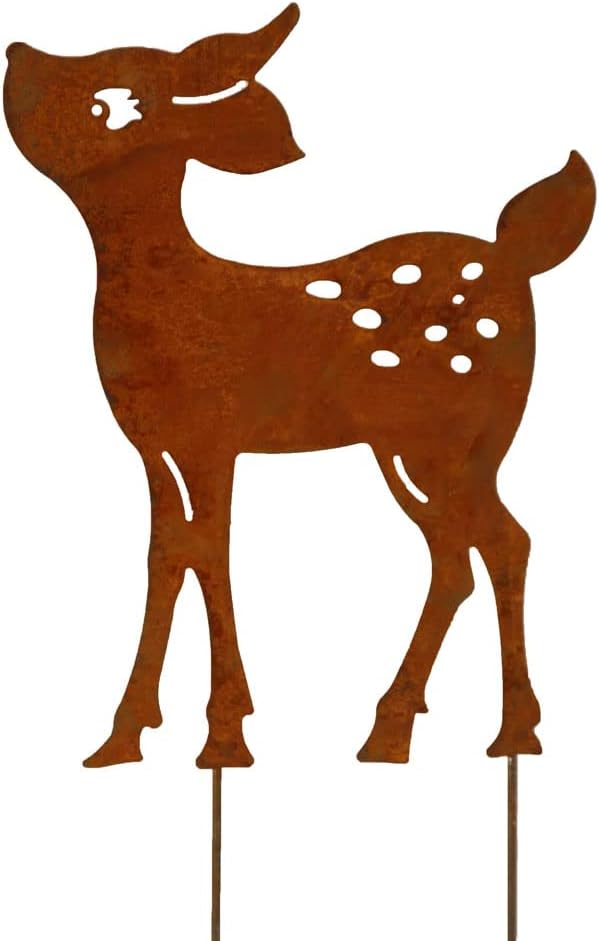 Bornhöft REH Bambi Hirsch Edelrost rostige Gartendekoration Gartendeko Gartenstecker 30cm Wald Rehki
