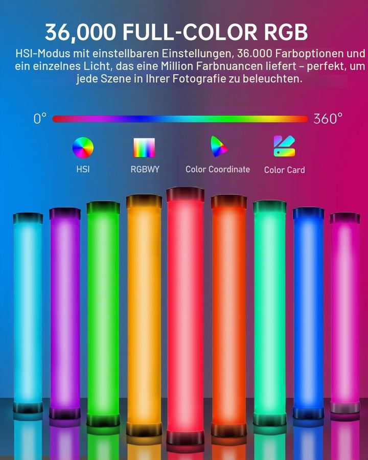 AMBITFUL A2 Vollfarbiges RGB-Röhrenlicht, CRI 95 TLCI 97 Genaue Farbe, 2500K-8500K, RGB CCT HSI Modu