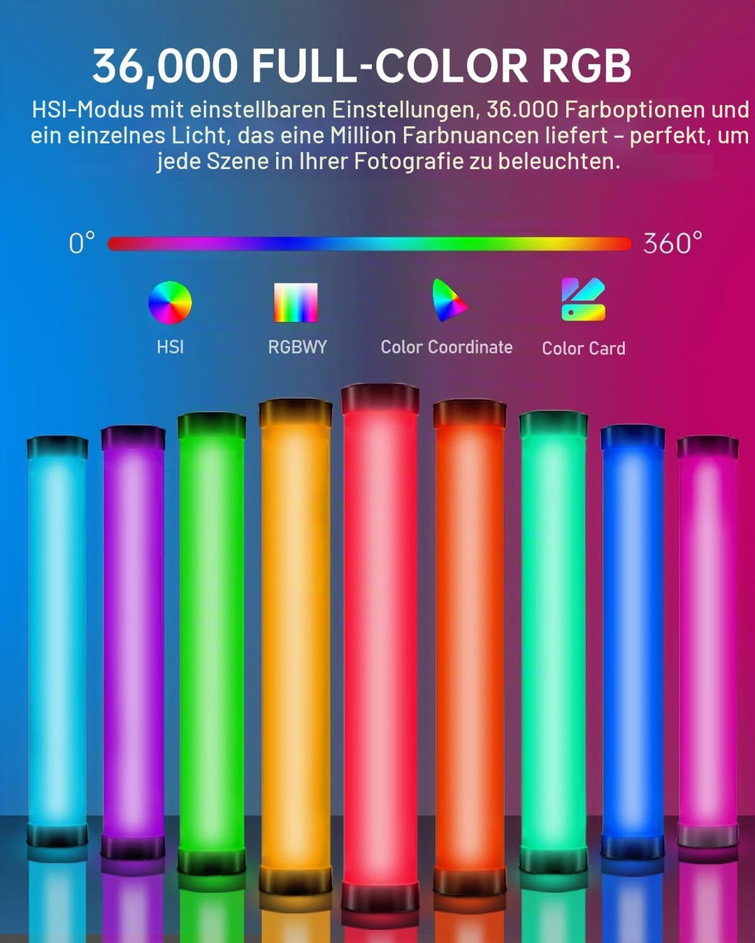 AMBITFUL A2 Vollfarbiges RGB-Röhrenlicht, CRI 95 TLCI 97 Genaue Farbe, 2500K-8500K einstellbar, RGB