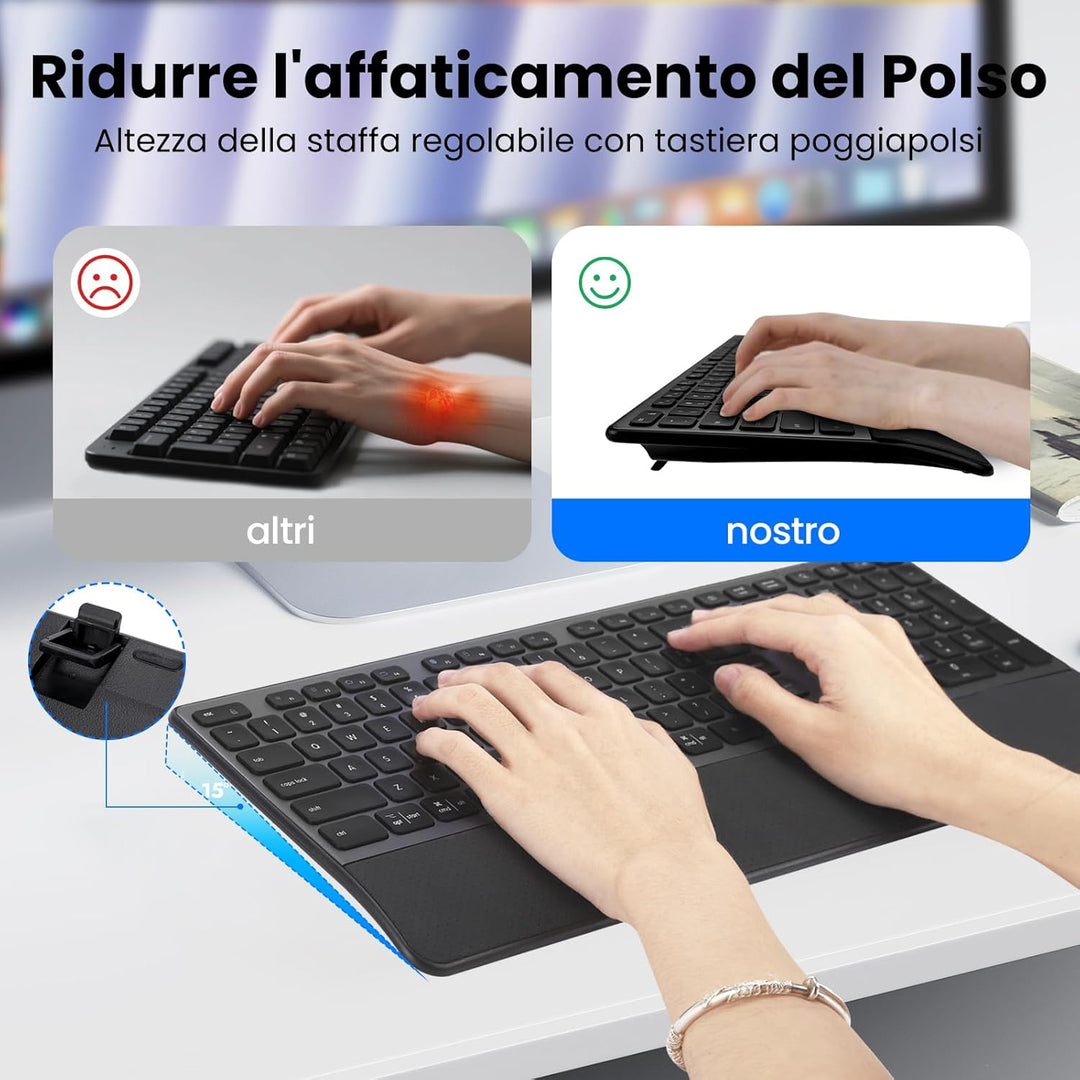 CITLLA M9100 Kabellose Tastatur Maus- Wiederaufladbare Ergonomische Tastatur mit Hintergrundbeleucht
