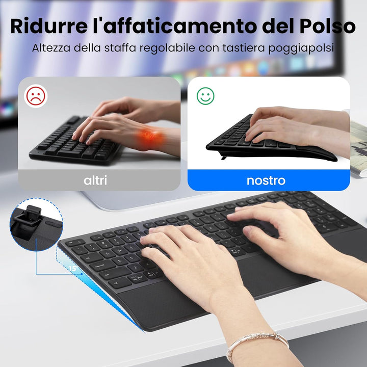 CITLLA M9100 Kabellose Tastatur Maus- Wiederaufladbare Ergonomische Tastatur mit Hintergrundbeleucht