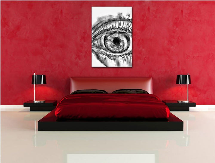 Monocrome, Grünes Auge, Format: 100x70 auf Leinwand, XXL riesige Bilder fertig gerahmt mit Keilrahme
