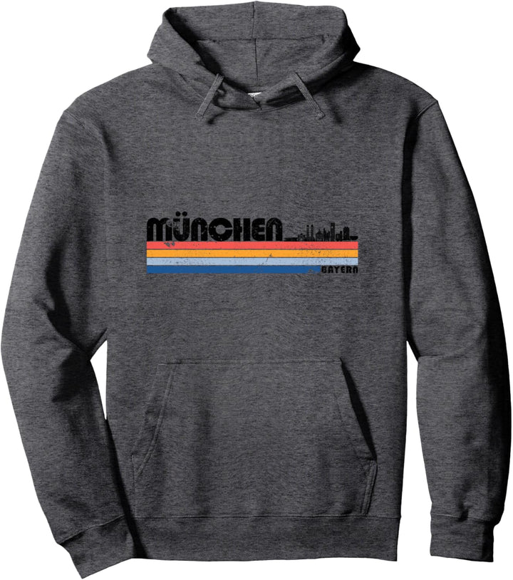 Vintage Retro Streifen Balken München Skyline Bayern Pullover Hoodie