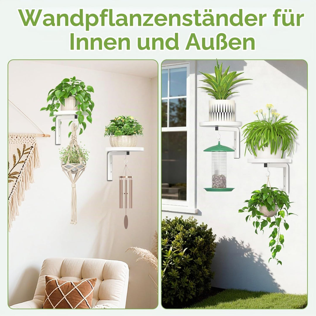 iDavosic.ly Wand Pflanzenhalter Set aus 2 Stück, Metall Blumenständer mit 2 Haken, Wandmontage Blume