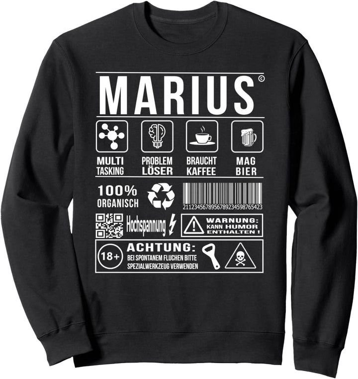 Vorname Marius Lustiger Spruch Humor Sweatshirt