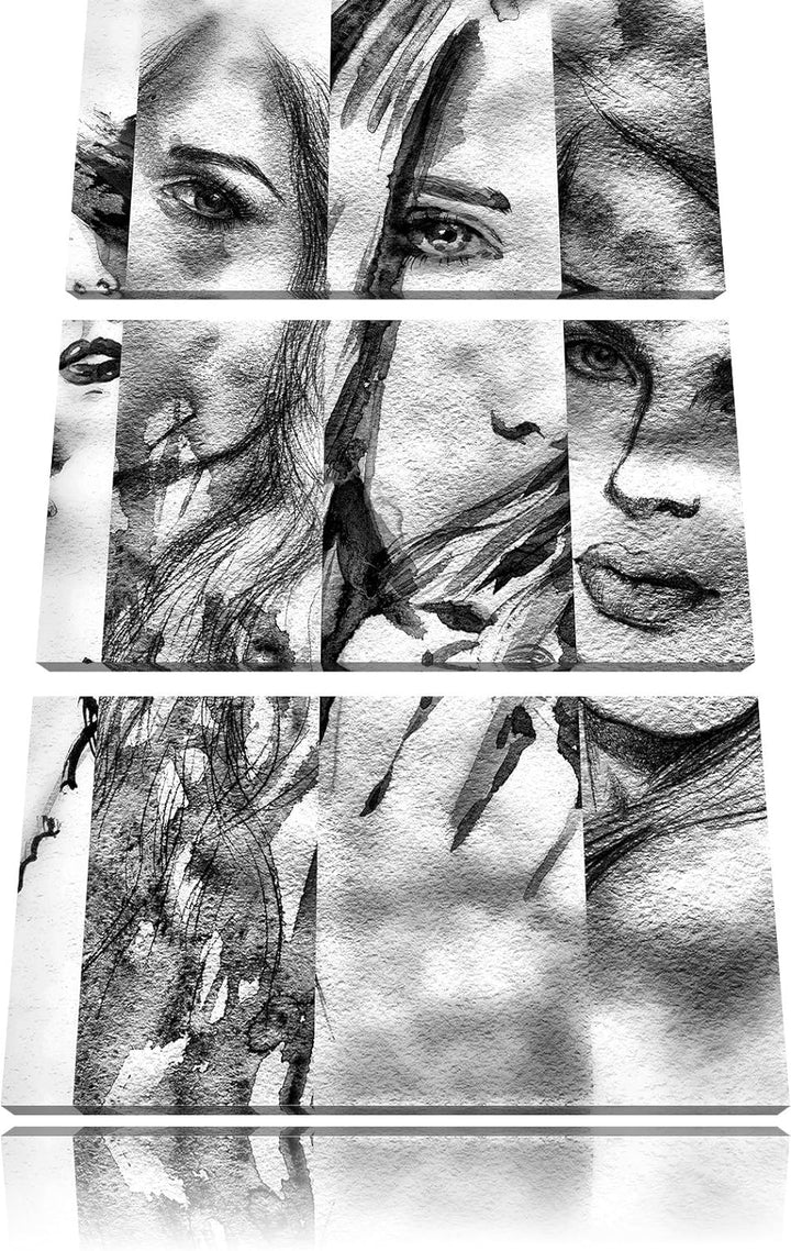 Pixxprint Monocrome, Haar Frisuren 3-Teiler Leinwandbild 120x80 Bild auf Leinwand