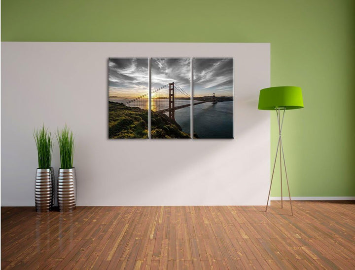 Pixxprint Golden Gate Bridge als Leinwandbild/Grösse: 3 Teilig (120x80 cm) cm/Wandbild/Kunstdruck/fe