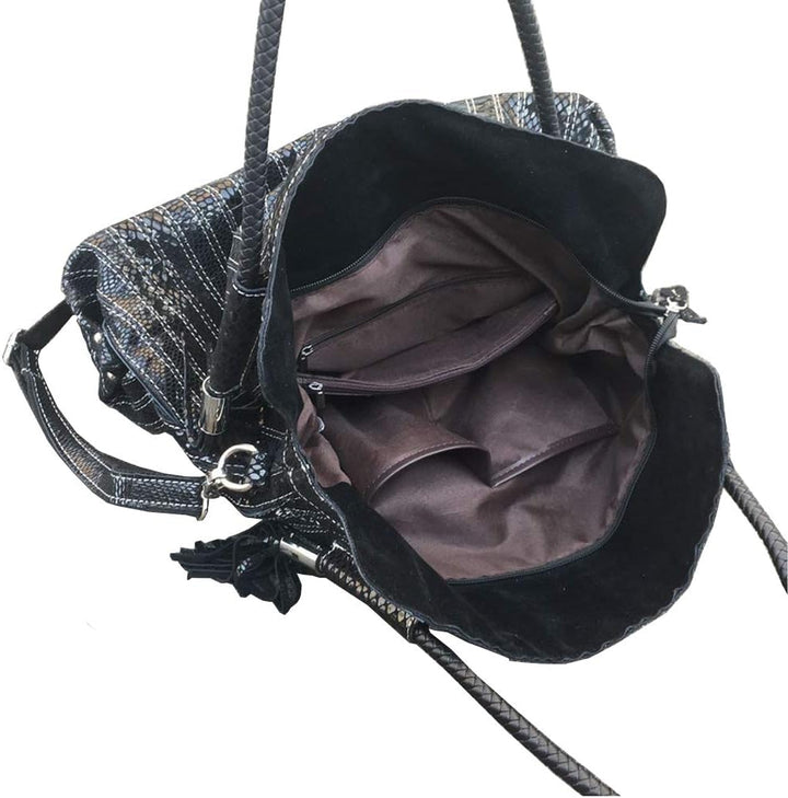 Segater® Damen Multicolor Einkaufstasche Echtes Leder Handtasche Bunte Patchwork Grosse Umhängetasch