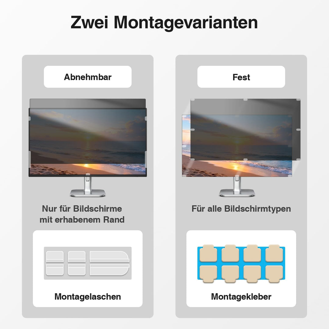 2er-Pack 23.8 Zoll Monitor Blickschutzfolie 16:9 Seitenverhältnis, Anti Blaulichtfilter, Anti Glare,
