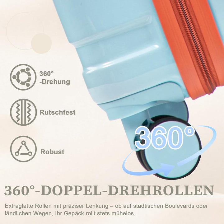 Hartschalen-Koffer Trolley Handgepäck Rollkoffer, Reisekoffer Set mit 4 Rollen, 2er Gepäckset, Blau