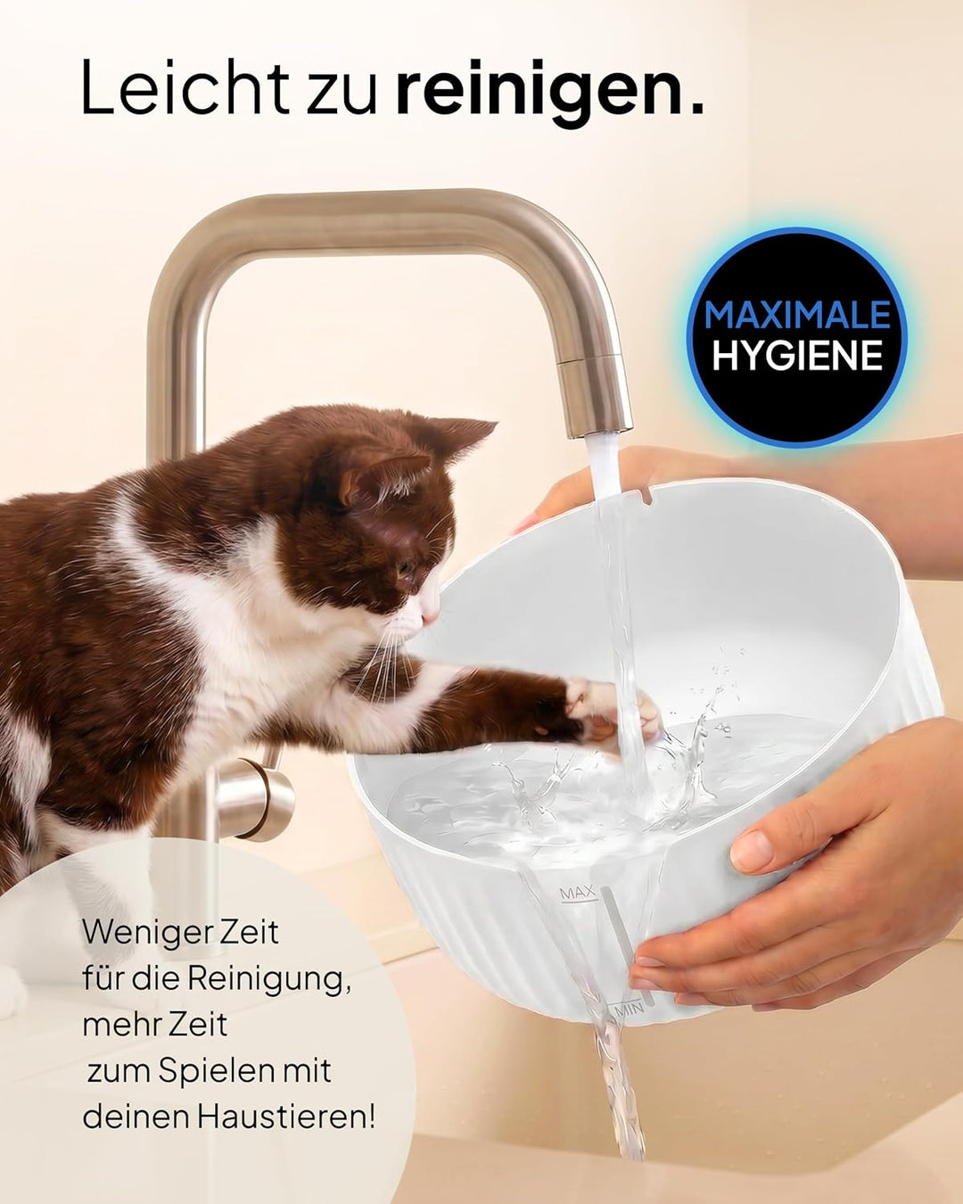 Pretty Paw Katzenbrunnen mit Leiser Pumpe, LED und Aktivkohlefilter, 2,5L Weis, Weis
