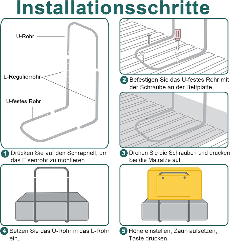 UISEBRT 3 Stück Bettgitter 60cm Rausfallschutz Bett, Bettschutzgitter für Kinder 5-Loch Höhenverstel