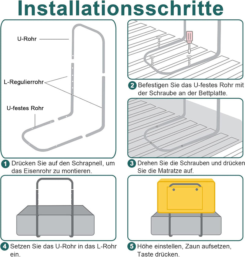 UISEBRT Bettgitter Bettschutzgitter für Kinder 60cm 5-Loch Höhenverstellbar - Bett Rausfallschutz Ki